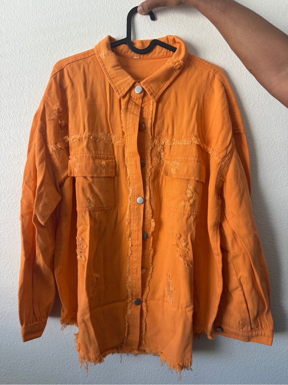 Oversized Distressed Orange Denim Jacket
